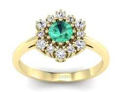 Złoty pierścionek ze szmaragdem i brylantami - p15075zsm