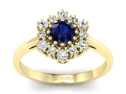 Złoty pierścionek z szafirem i brylantami - p15075zsz