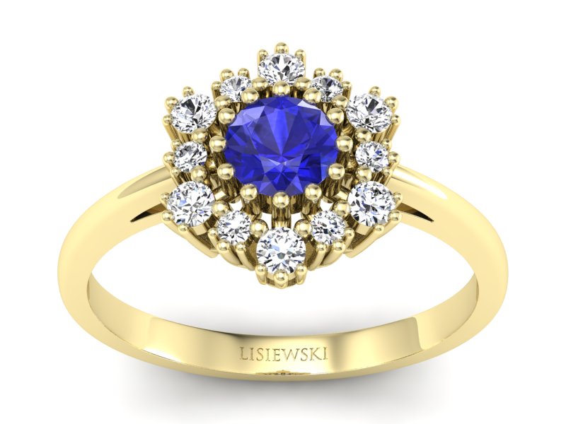 Złoty pierścionek z szafirem i diamentami - p15075zszc - 1