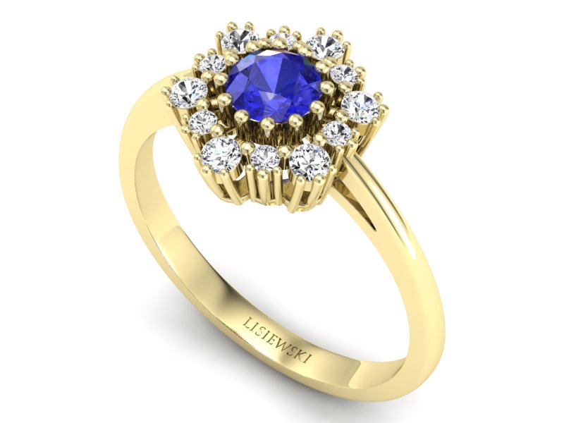 Złoty pierścionek z szafirem i diamentami - p15075zszc - 3