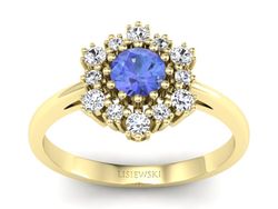 Złoty pierścionek z tanzanitem i brylantami - p15075zt