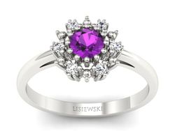 Pierścionek z ametystem i diamentami złoto 585 - p15077bat