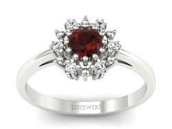Złoty Pierścionek z granatem i diamentami 14k - p15077bgr