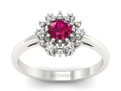 Pierścionek z rubinem diamentami białe złoto 585 - p15077br
