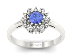 Pierścionek z tanzanitem i diamentami białe złoto - p15077bt