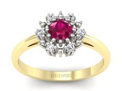 Pierścionek z rubinem i diamentami złoto 585 - P15077BZR