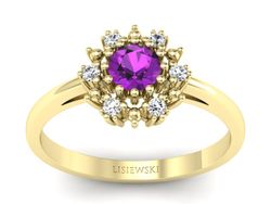 Pierścionek zaręczynowy z ametystem i diamentami - p15077zat
