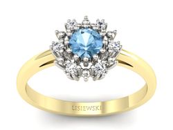 Pierścionek topaz i diamenty białe i żółte złoto - p15077zba