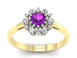 Pierścionek ametyst i diament białe żółte złoto - p15077zbat