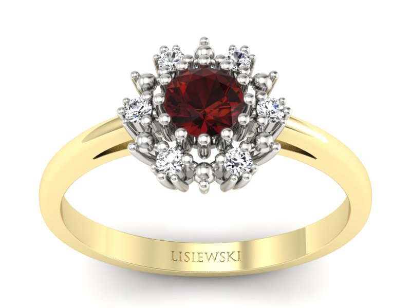 Pierścionek z granatem i diamentami złoto 585 - p15077zbgr - 1