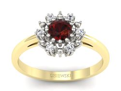 Pierścionek z granatem i diamentami złoto 585 - p15077zbgr
