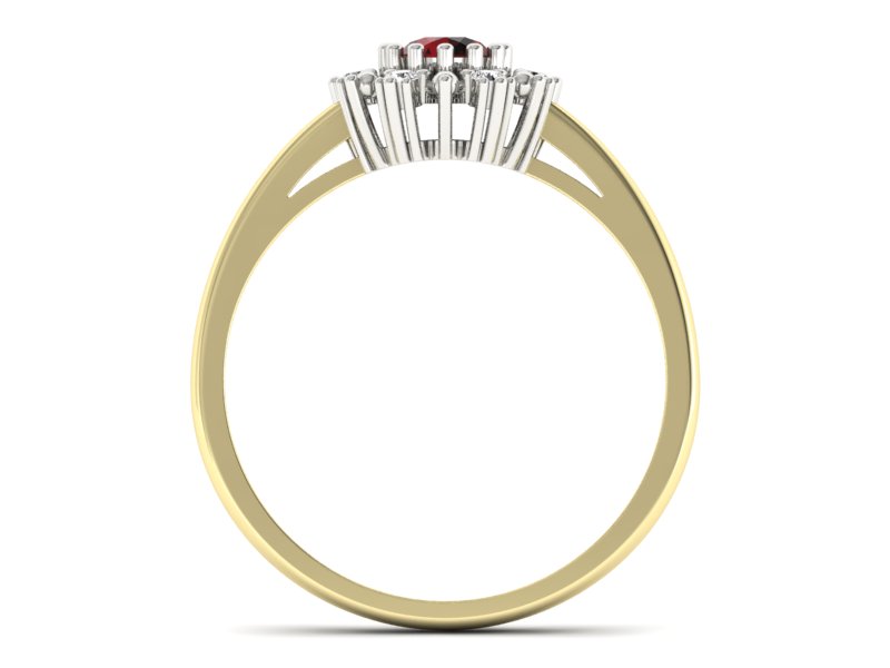 Pierścionek z granatem i diamentami złoto 585 - p15077zbgr - 2