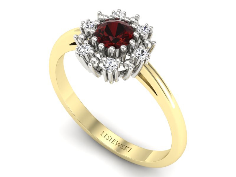 Pierścionek z granatem i diamentami złoto 585 - p15077zbgr - 3