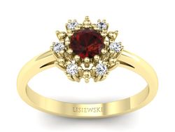 Złoty pierścionek z granatem i diamentami - p15077zgr