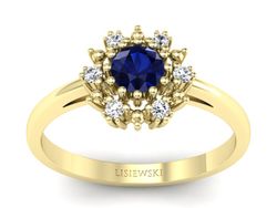 Pierścionek zaręczynowy z szafirem i diamentami - p15077zsz