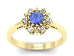 Pierścionek z tanzanitem i diamentami żółte złoto - p15077zt
