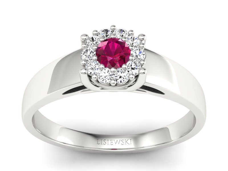 Pierścionek z rubinem i brylantami białe złoto - P15082BR - 1
