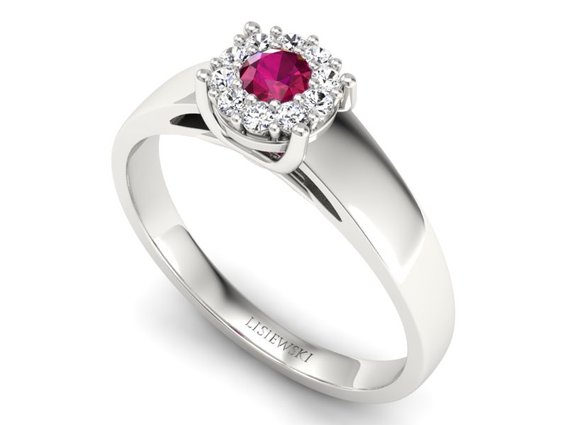Pierścionek z rubinem i brylantami białe złoto - P15082BR