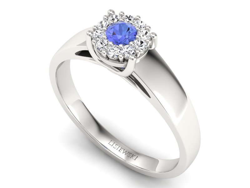 Złoty pierścionek z tanzanitem z brylantami - P15082BT