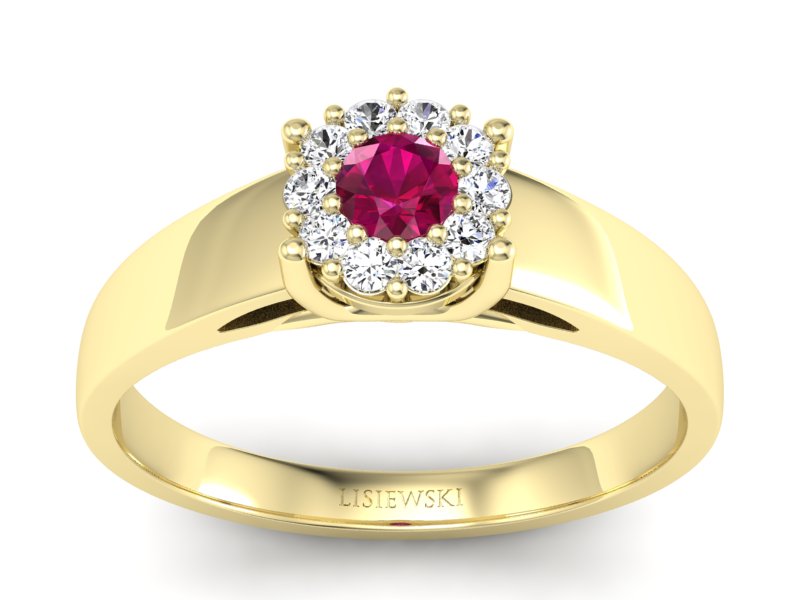 Pierścionek z rubinem i brylantami żółte złoto - p15082zr - 1