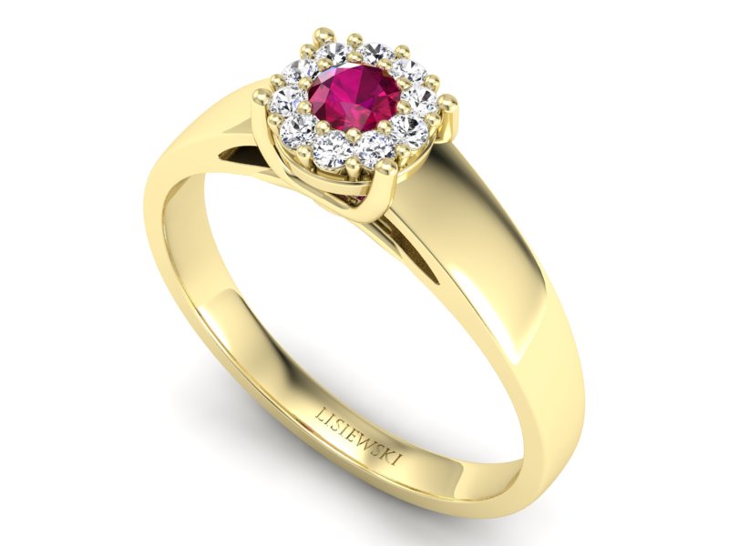 Pierścionek z rubinem i brylantami żółte złoto - p15082zr - 3