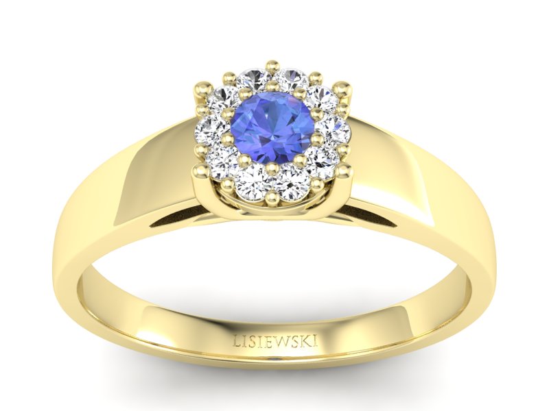 Pierścionek z tanzanitem i diamentami żółte złoto - p15082zt - 1