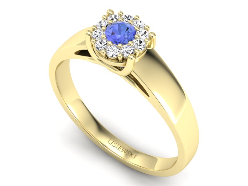 Pierścionek z tanzanitem i diamentami żółte złoto - p15082zt - 3