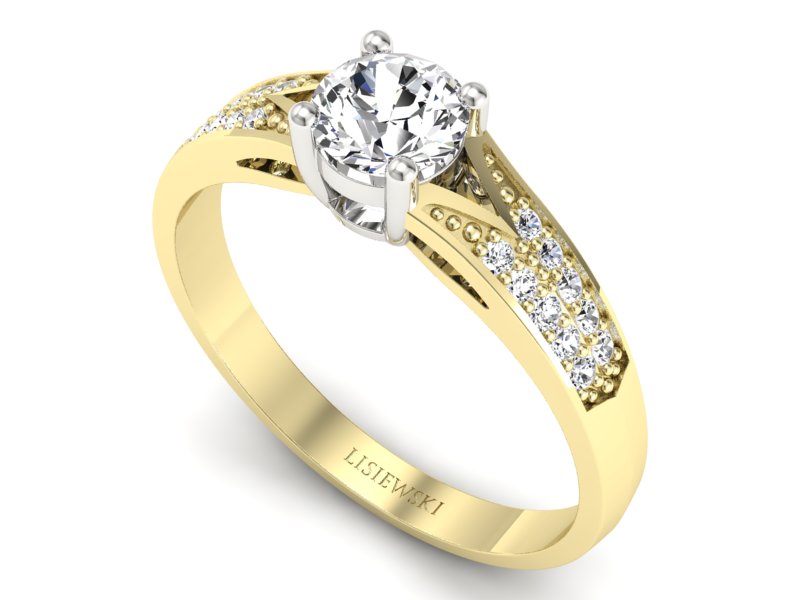 Pierścionek z diamentami żółte i białe złoto 585 - p15084zb - 3