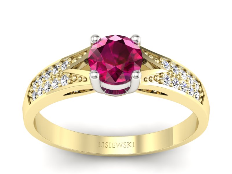 Pierścionek z rubinem i diamentami zloto 585 - p15084zbr - 1