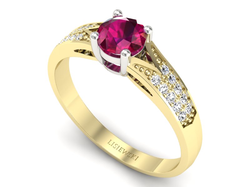 Pierścionek z rubinem i diamentami zloto 585 - p15084zbr - 3