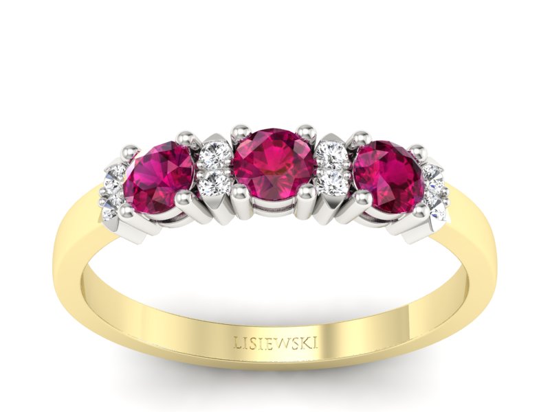 Złoty pierścionek z rubinami i brylantami - P15085BZR - 1