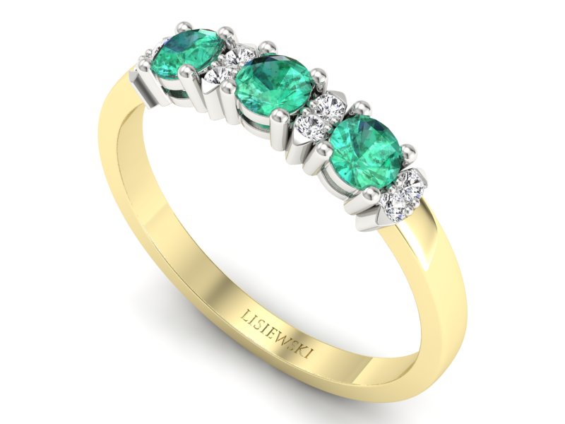 Złoty pierścionek ze szmaragdami i brylantami - P15085BZSM - 3