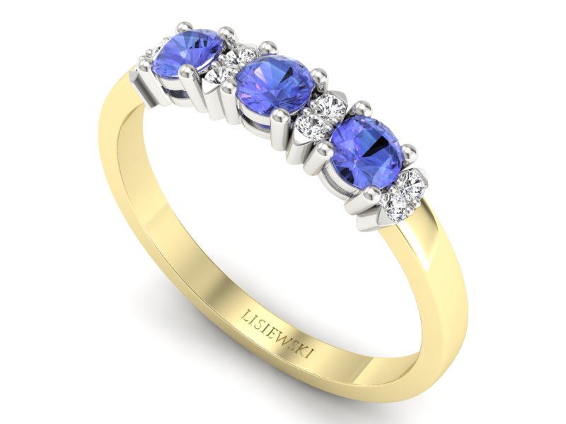 Złoty pierścionek z tanzanitem i brylantami - P15085BZT - 3