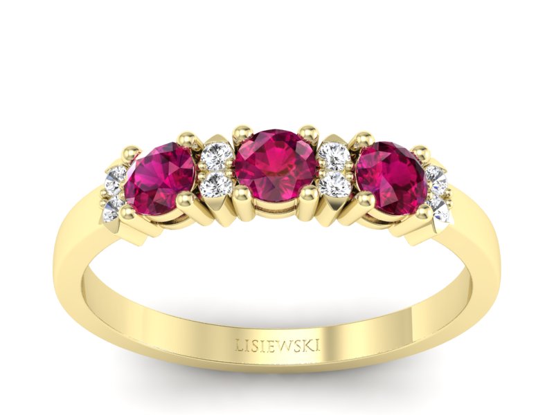 Pierścionek z rubinami i diamentami żółte złoto - P15085ZR - 1
