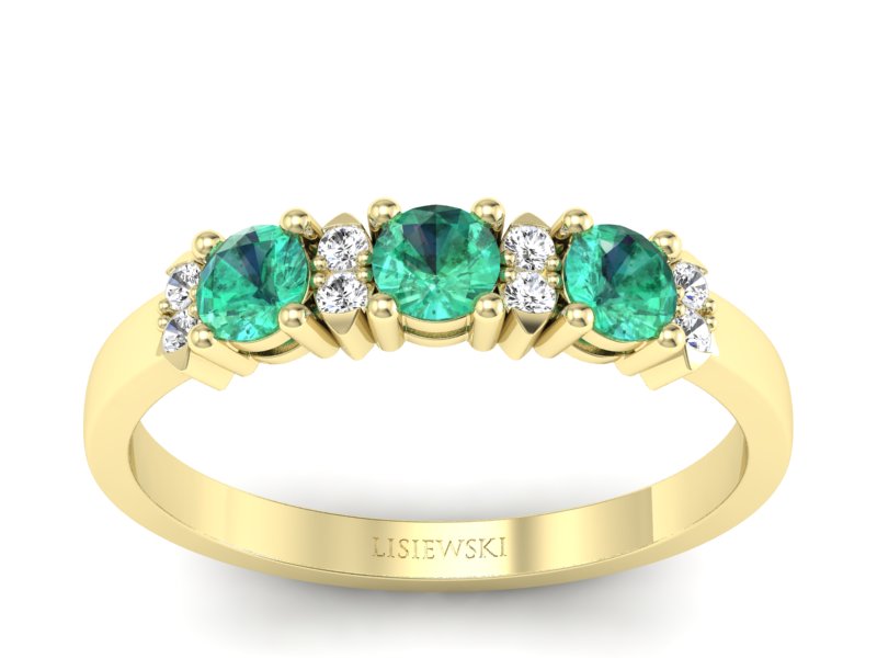 Złoty pierścionek ze szmaragdami i diamentami - P15085ZSM - 1