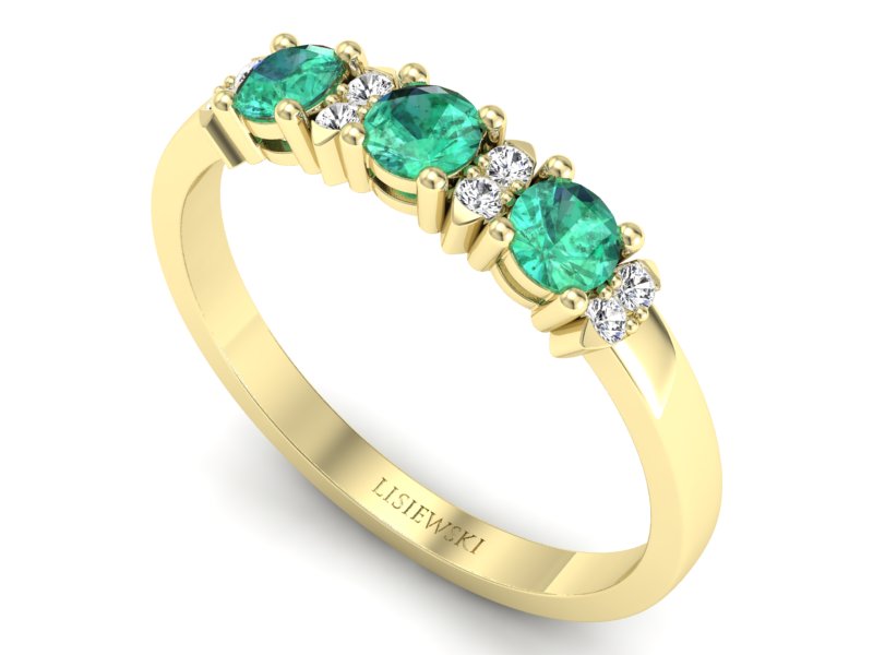 Złoty pierścionek ze szmaragdami i diamentami - P15085ZSM - 3