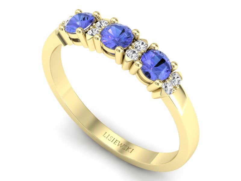 Złoty pierścionek z tanzanitami i brylantami - P15085ZT - 3