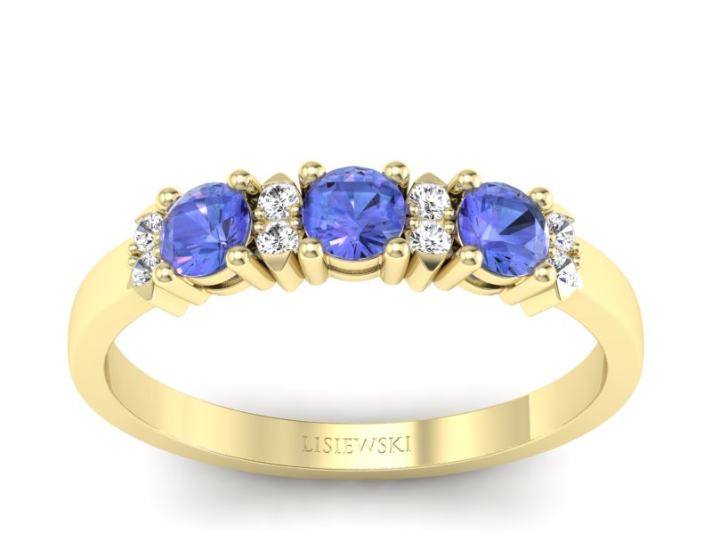 Złoty pierścionek z tanzanitami i brylantami - P15085ZT - 1