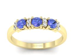 Złoty pierścionek z tanzanitami i brylantami - P15085ZT