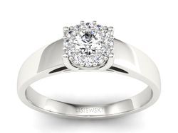 Pierścionek z diamentem i brylantami białe złoto - P15086b