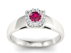 Pierścionek z rubinem i brylantami białe złoto - P15086br