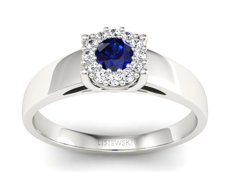 Pierścionek z szafirem i brylantami białe złoto - P15086BSZ - 1