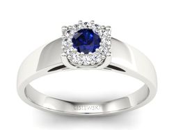 Pierścionek z szafirem i brylantami białe złoto - P15086BSZ
