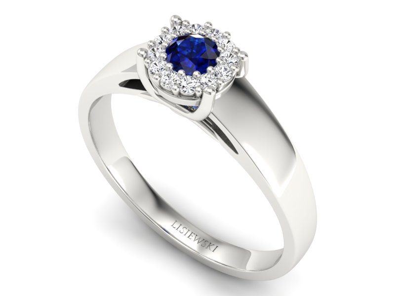 Pierścionek z szafirem i brylantami białe złoto - P15086BSZ - 3