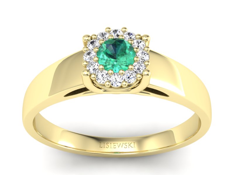 Złoty pierścionek ze szmaragdem i brylantami - P15086zsm - 1