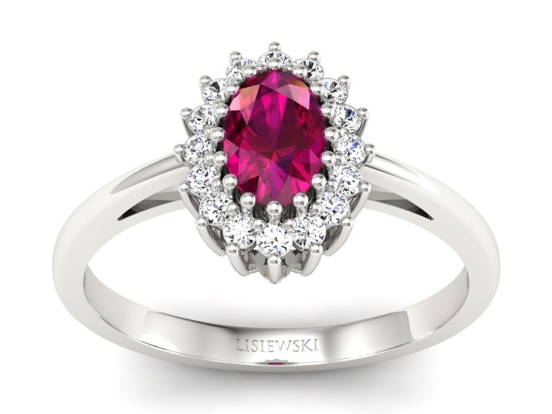 Pierścionek z rubinem i brylantami białe złoto - p15088br - 1