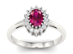 Pierścionek z rubinem z brylantami białe złoto - p15088br