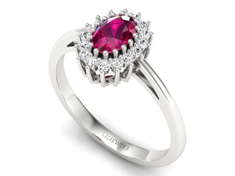Pierścionek z rubinem i brylantami białe złoto - p15088br - 3