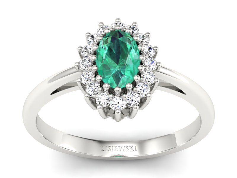 Złoty pierścionek ze szmaragdem z brylantami - P15088BSM - 1