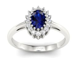Pierścionek z szafirem i brylantami białe złoto - P15088BSZ